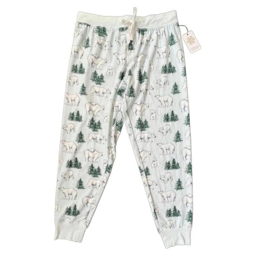 P.J. Salvage Pajama Pants Ice Blue Polar Bear Tree‎ Waffle Knit Joggers M